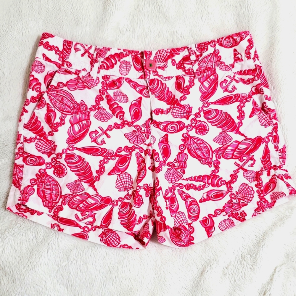 Lilly Pulitzer Womens Shorts Jubilee Preppy Casual Pink White Seashell Size 0